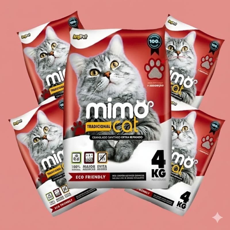 Areia Sanitária Para Gatos Mimo Cat Tradicional  4kg fardo com 5 pacotes (comprar apenas 1 fardo por compra)