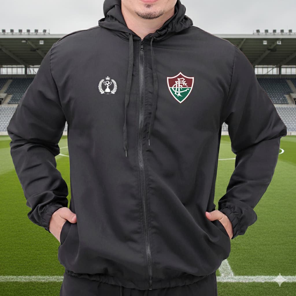 Jaqueta Corta Vento Masculino com Capuz e  Bolso Lateral - Coleção Amantes do Futebol 2024 - FLURJ