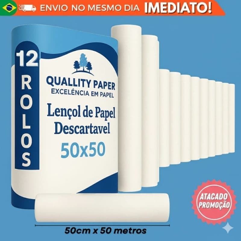 Kit 12 Rolos de papel para maca descartavel - Lençol 50cm x 50m