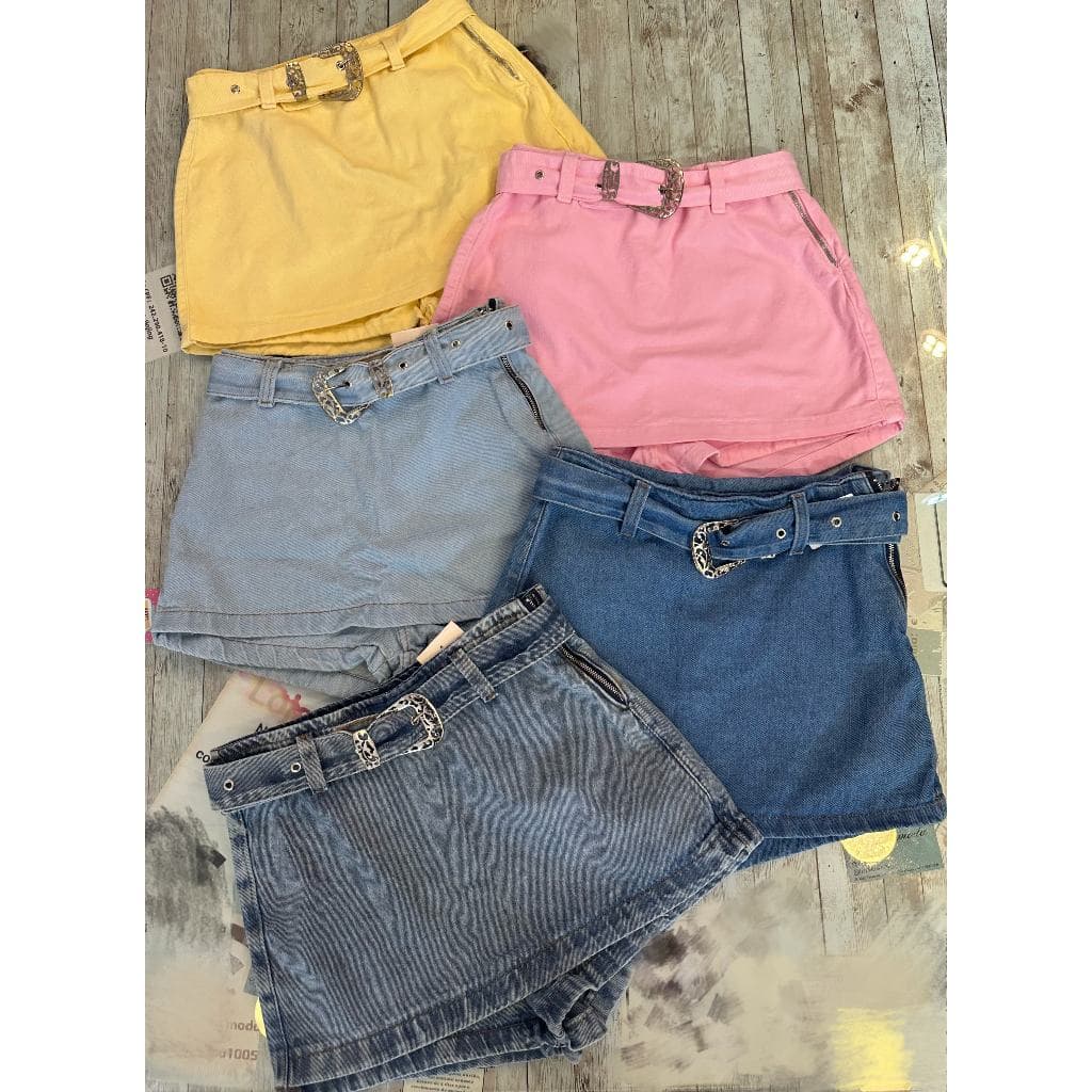Short Saia Jeans com cinto shorts saia citura alto mon Femininas