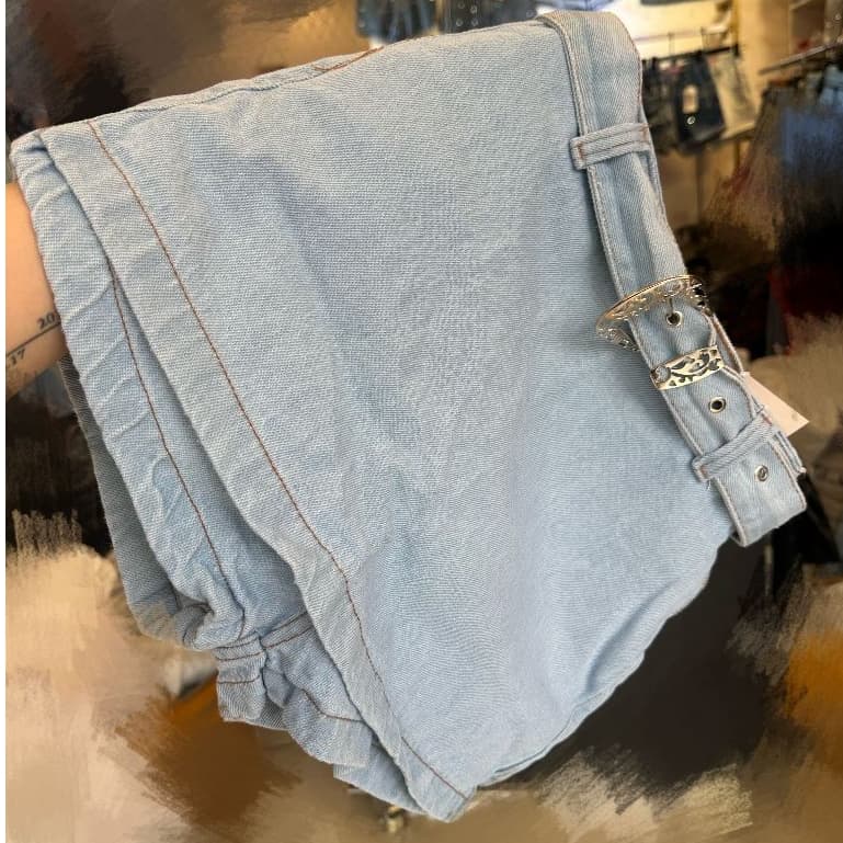 Short Saia Short Jeans mon Femininas cintura alto jeans sem lycra