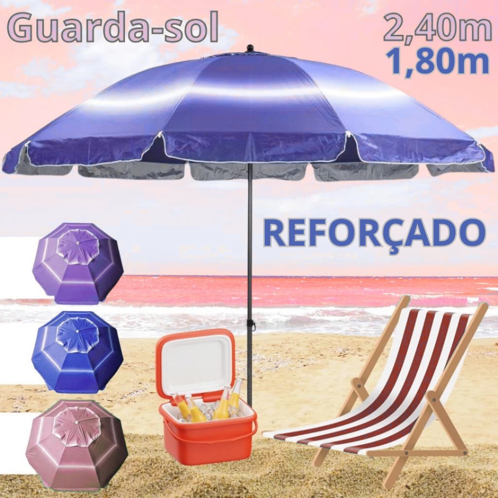 Guarda Sol Grande Praia Pesca 2,40 / 1,80 Reforçado Articulado Alta Qualidade Azul Vermelho Laranja