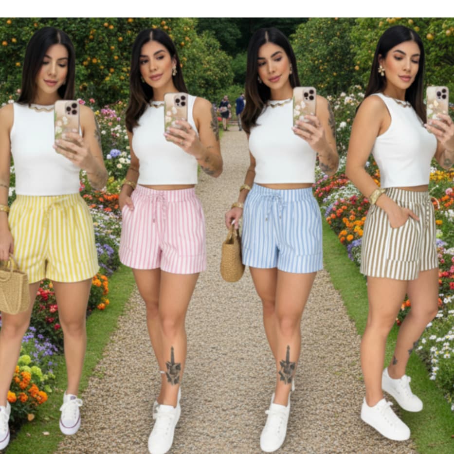SHORT TECIDO LINHO LISTRADO Tamanho M e G  Moda Verão