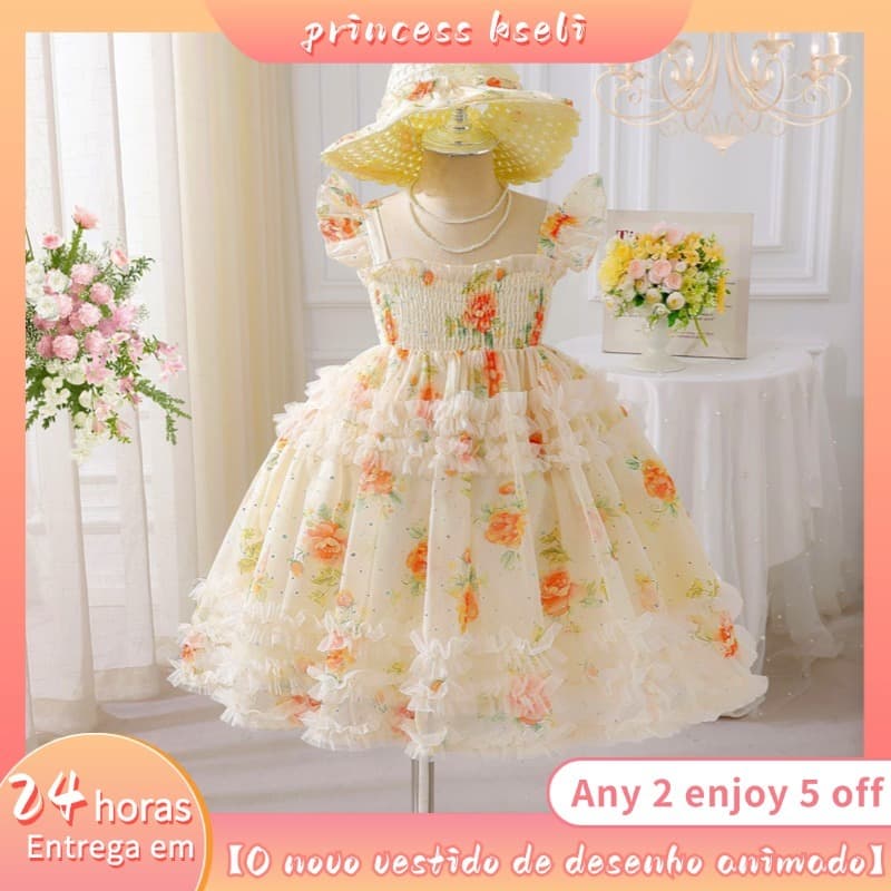 [PRINCESSKESLI] Vestido De Princesa Casual Sem Mangas Com Bordado De Borboleta Para Meninas