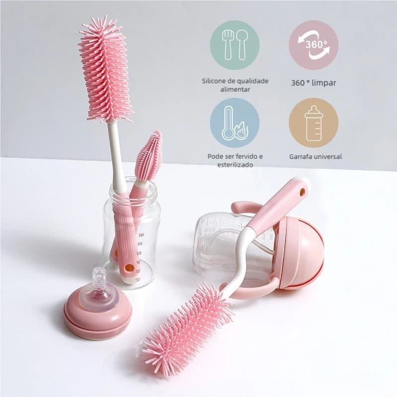 Kit Limpeza Mamadeira - Escova Silicone 360° Pequena