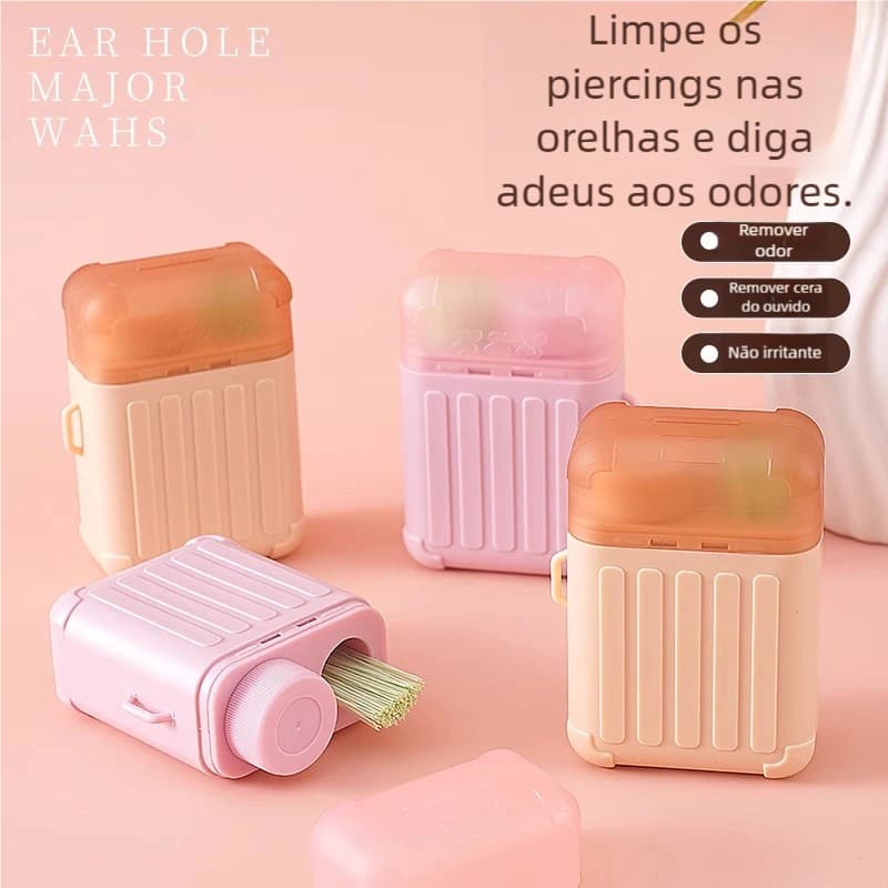 Limpador de Piercing + Fios de Limpeza para Orelhas - Conjunto Perfeito para Brincos, Casa e Viagem