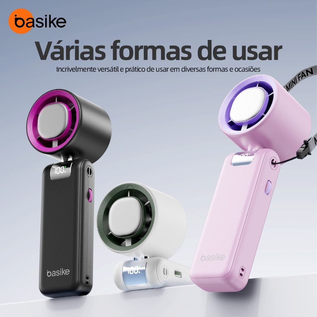 【Basike】Ventilador Portátil Elétrico–100 Nível, Bateria de 6000mAh Com Autonomia de 48H, Capaz de Resfriar