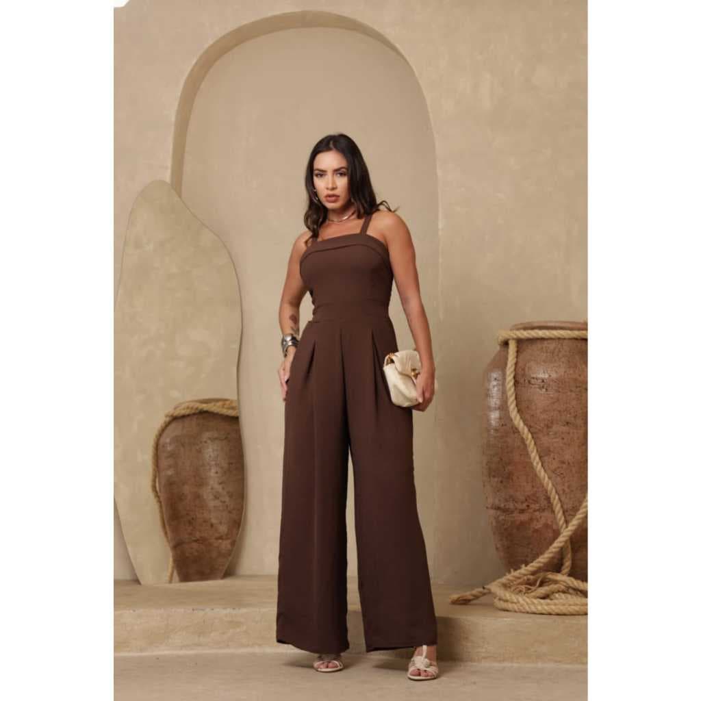 Macacão Feminino longo duna social luxo pantalona com elastex