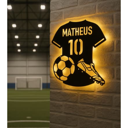 Luminária Camisa de Futebol Personalizada em MDF com LED | Nome e Número | Decoração Esportiva