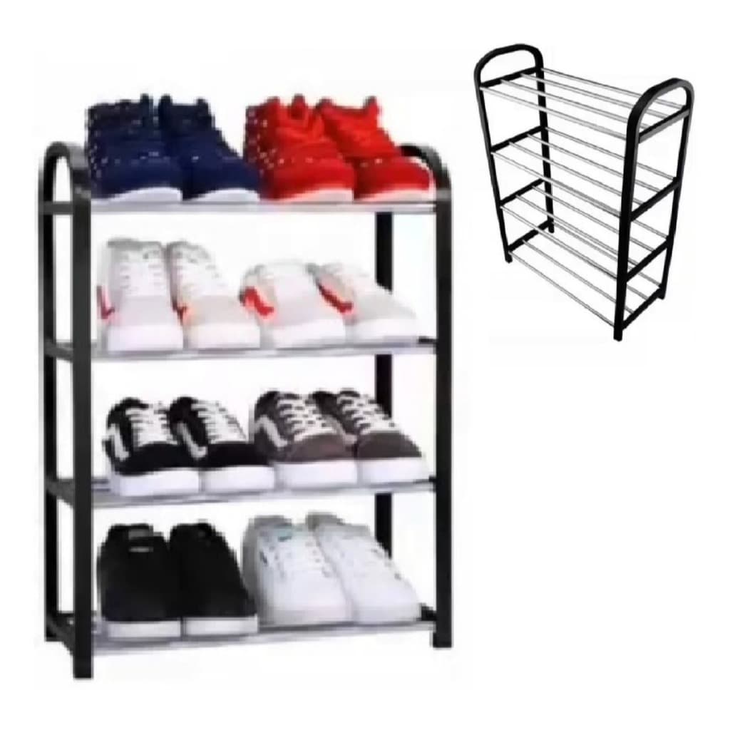 Sapateira Vertical 4 Andares Organizador de Sapatos Multiuso Reforçada Plástico PP e Tubos Preto Rosa Branco