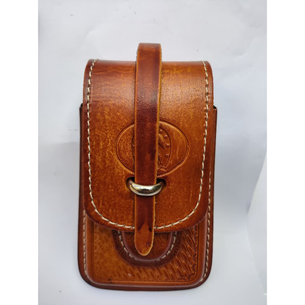 Bainha Canguru Celular e Canivete Couro Legítimo - Fecho Virola