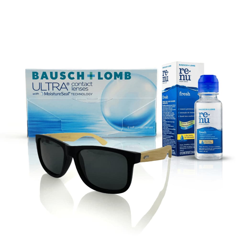 Lente De Contato Bausch Lomb Ultra + Óculos De Sol e Renu 60ml