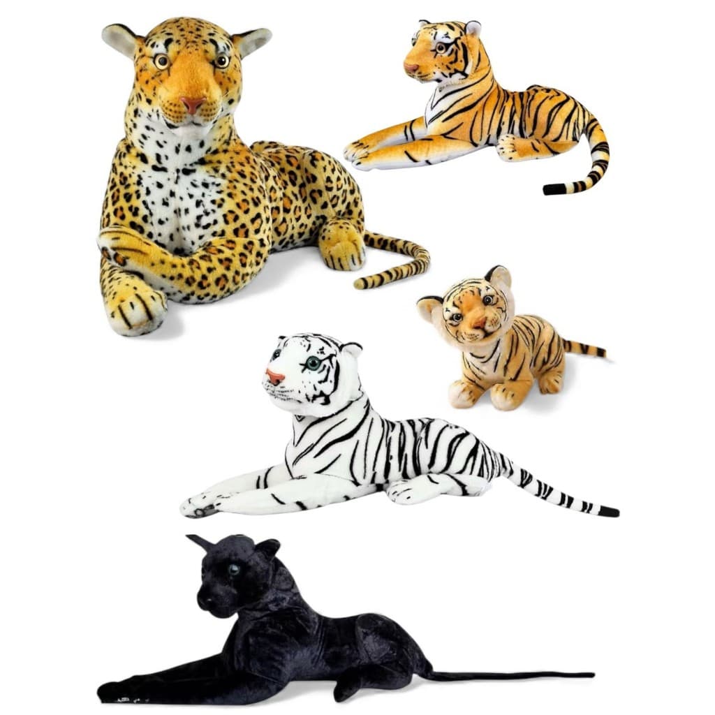 Tigre De Pelúcia Realista Deitado Safari De 58 CM Lindos Olhos Brilantes - HM TOYS