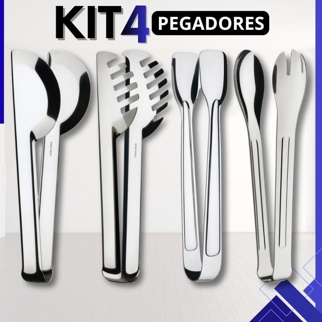 Kit 4 Pegador de Cozinha Aço Inox Profissional Para Salada Massa Frios e Multiuso