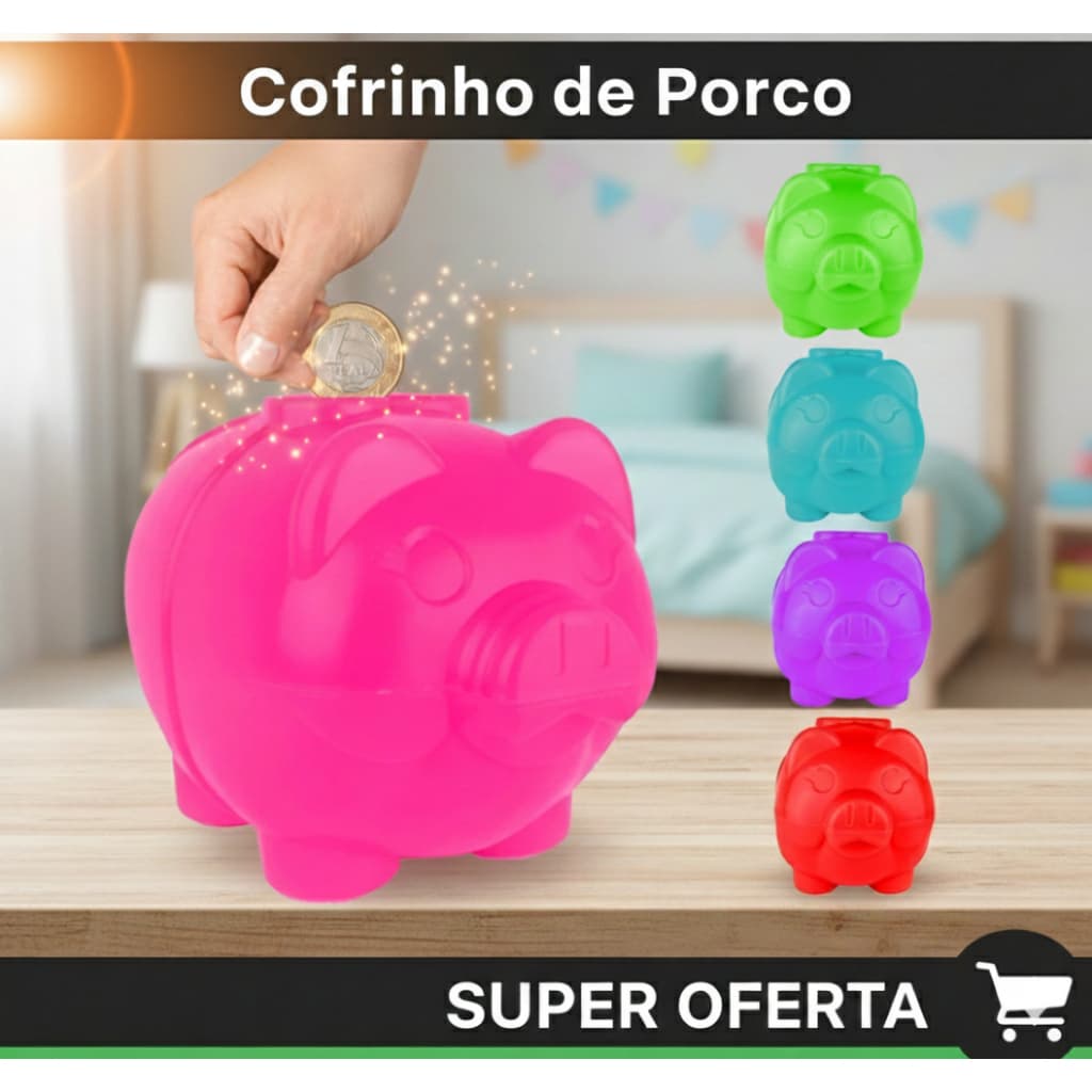 Cofrinho de Plástico Porquinho Cofre Para Guardar Moedas Dinheiro