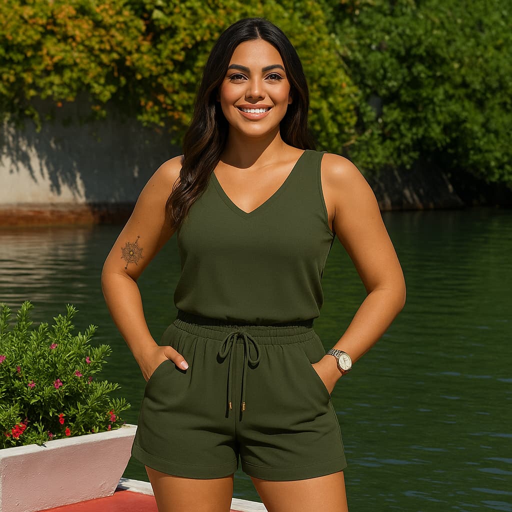 Conjunto Feminino Duna Premium – Short com Bolsos + Regata Decote V