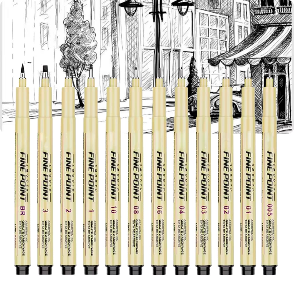 Kit 12 Caneta Nanquim Profissional Brush Letter Desenho Artístico Mangá Caligrafia