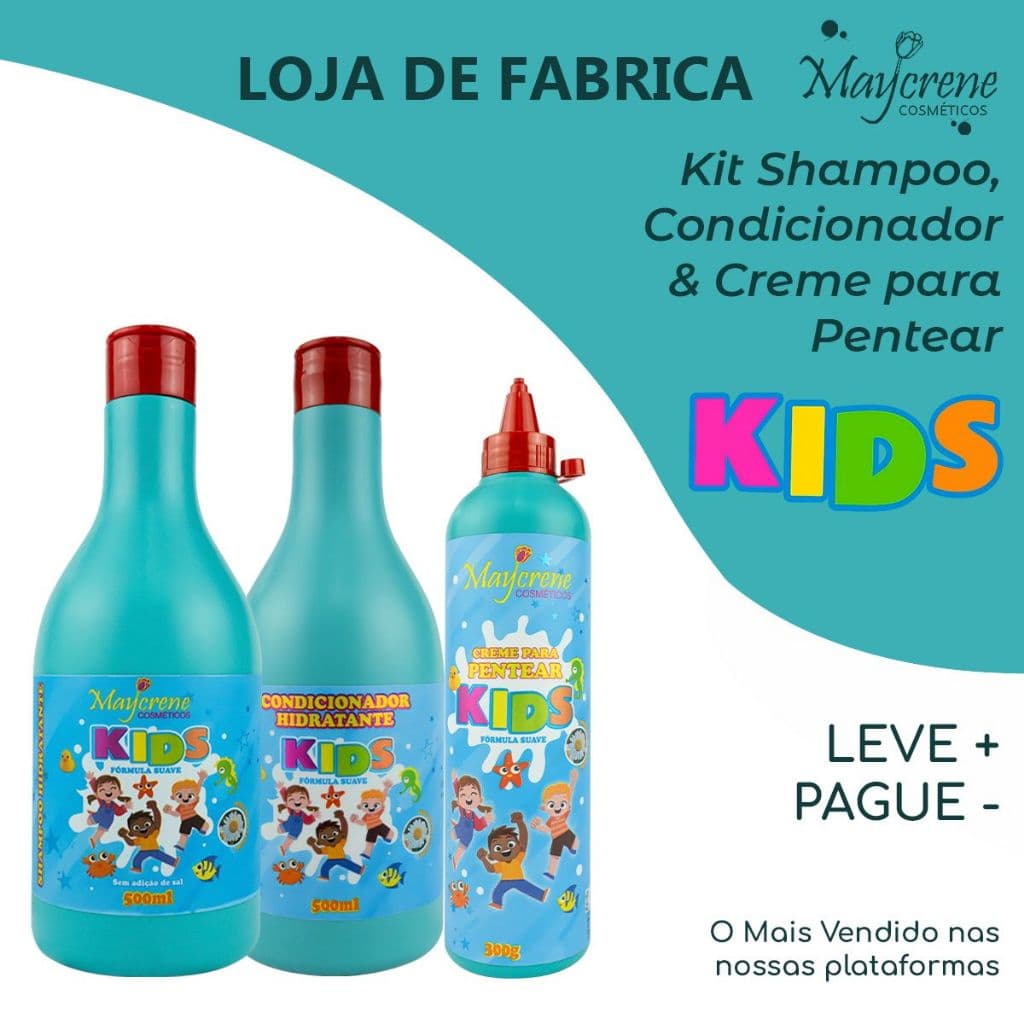 Kit Infantil Kids Azul Maycrene - Shampoo 500ml+ Condicionador 500ml+ Creme de Pentear 300g