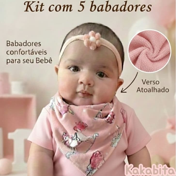 Kit 5 Babador Bandana Atoalhado Bebê Menina