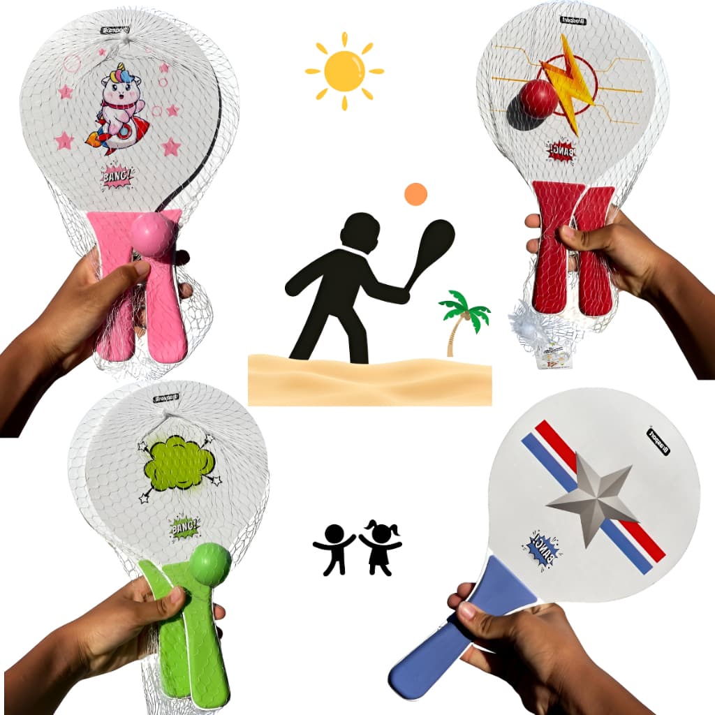 Raquete Frescobol Infantil Tênis Praia Lazer Beach Tennis Bola Leve Criança - Par