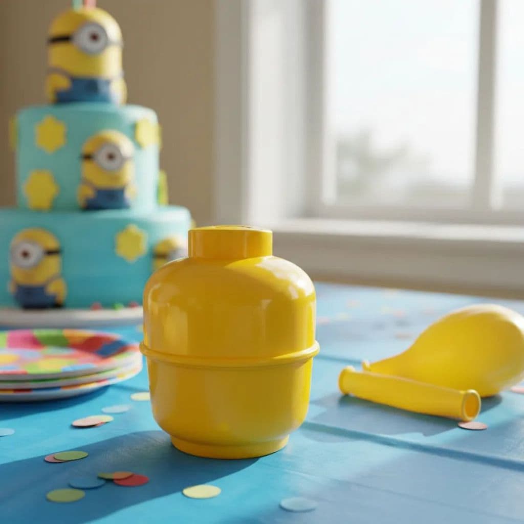 Kit Mini Cofre Botijão Plástico Moeda AMARELO Festa Lego Minios Aniversário Infantil