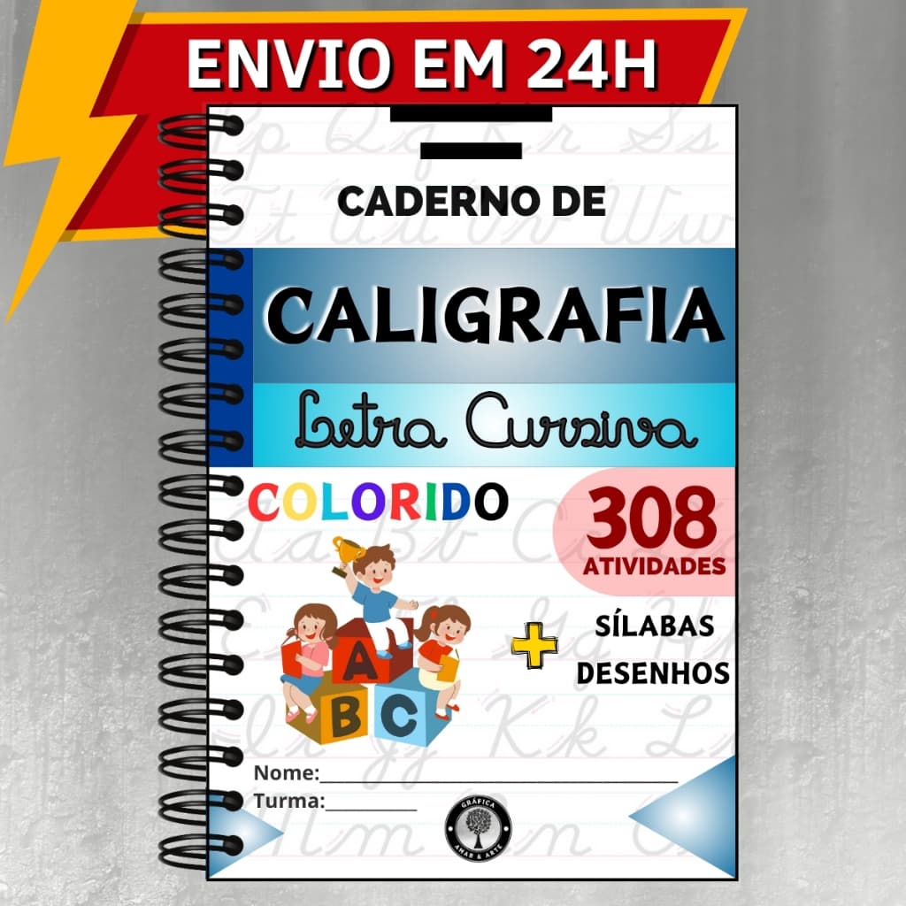 Caderno De Caligrafia Infantil Letra Cursiva para Alfabetização 308 atividades