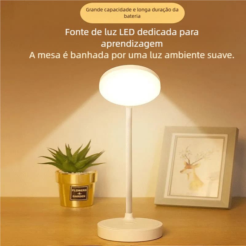 Abajur de Mesa Sem Fio BigTech - LED Touch Recarregável, Haste Flexível para Estudo