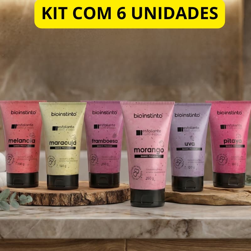 Kit 6 Esfoliante Corpo Rosto Skin Care Hidratação Profunda Atacado Bio Instinto 150g