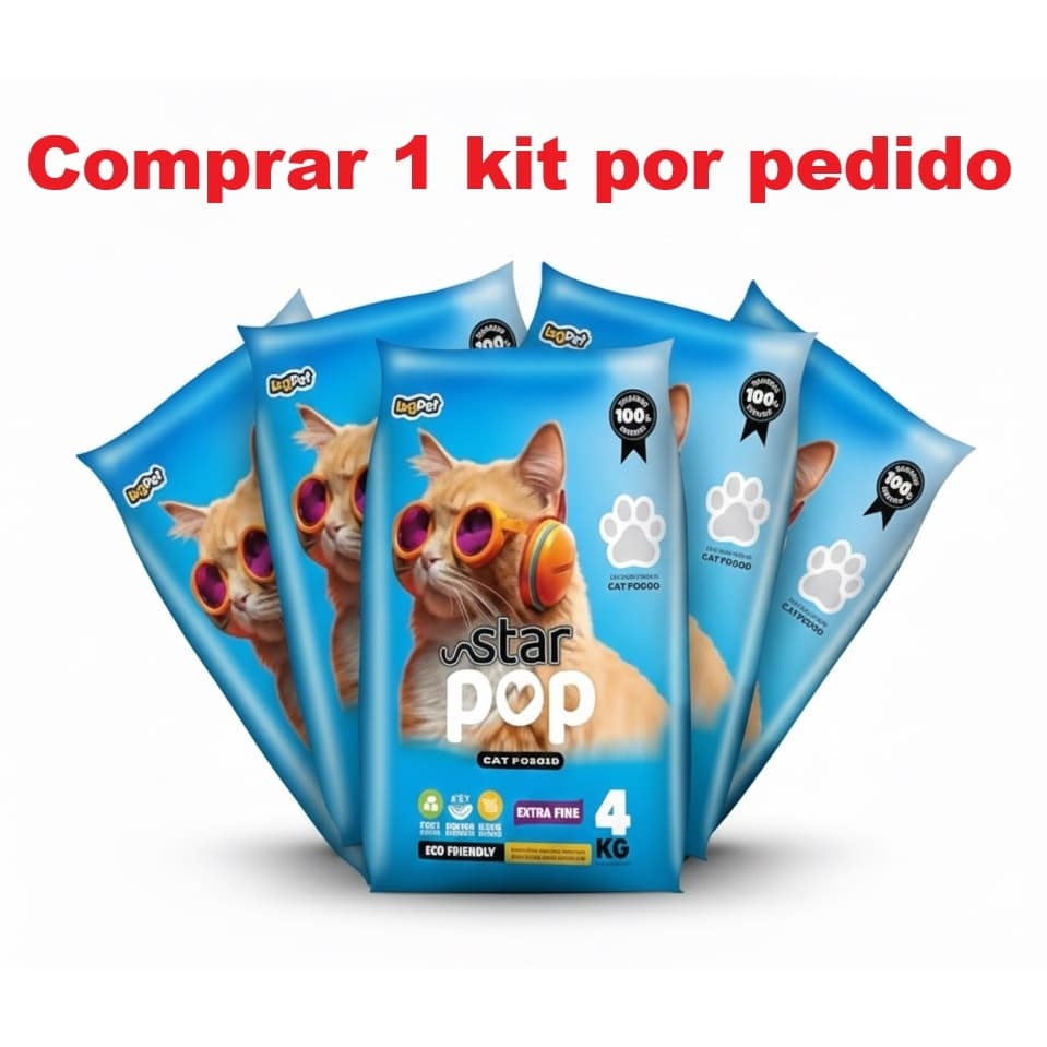 Areia Sanitária Gato Natural Argila Absorvente Ecológica (Antiodor) - Star Pop Extra Fina - 20Kg
