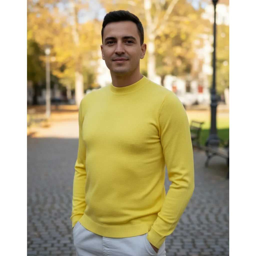 Blusa Suéter Masculina de Frio | Suéter de Tricô | Pulover de Tricot Inverno Manga Longa Gola Alta