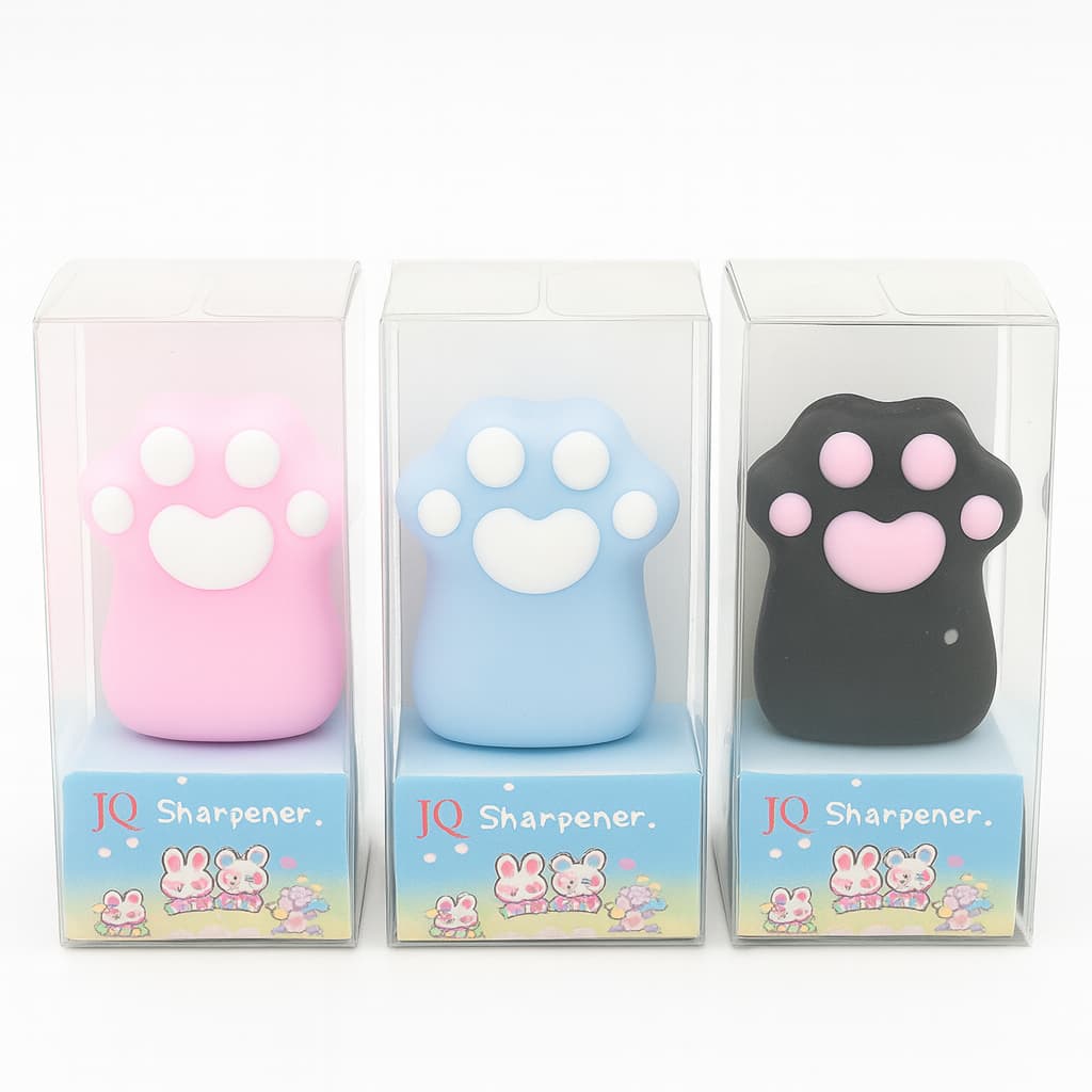 Apontador Fofo Patinha JQ com Depósito em Caixa Acrílica para Escola, Papelaria e Presente