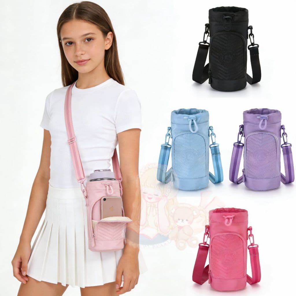 Bolsa Porta Garrafa Térmica Transversal para Adulto e Criança com Bolso