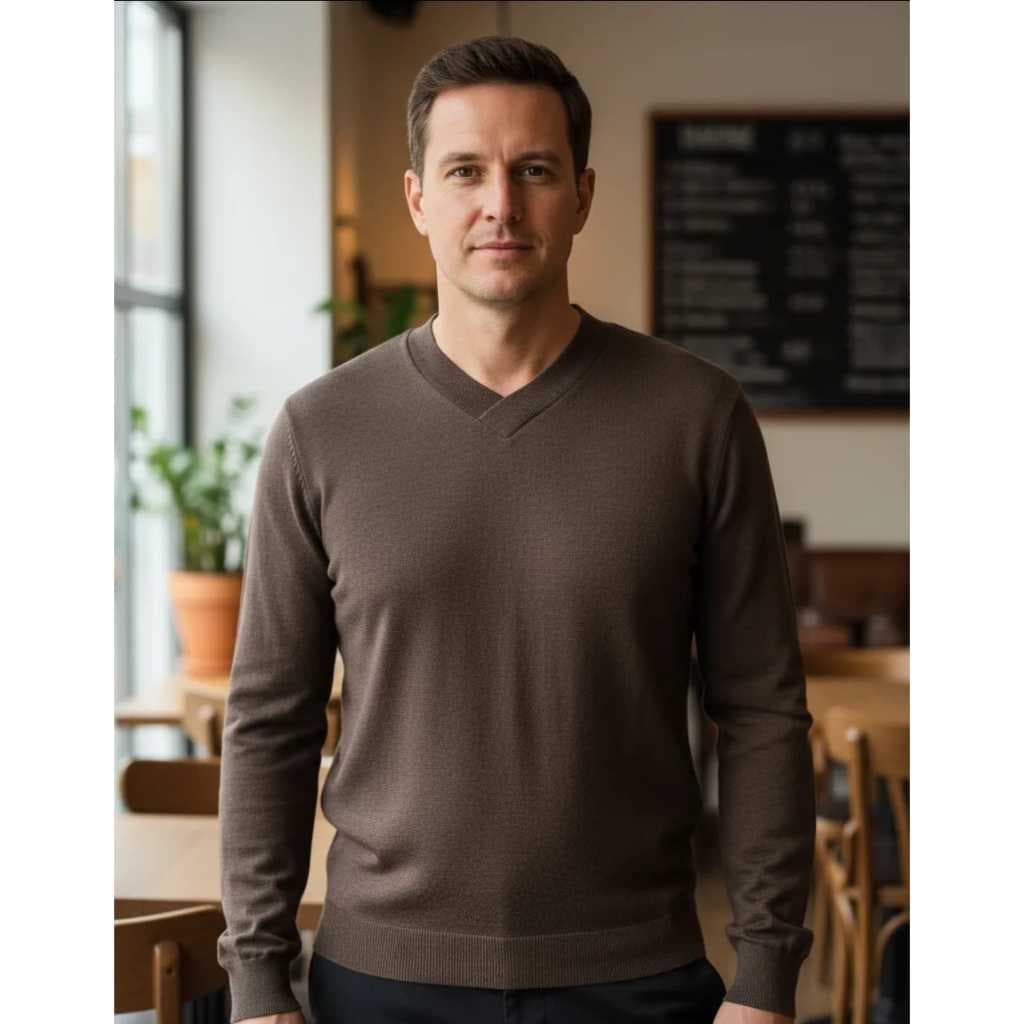 Blusa Suéter Masculina de Frio | Suéter Masculino | Pullover de Tricot Inverno Manga Longa Gola V