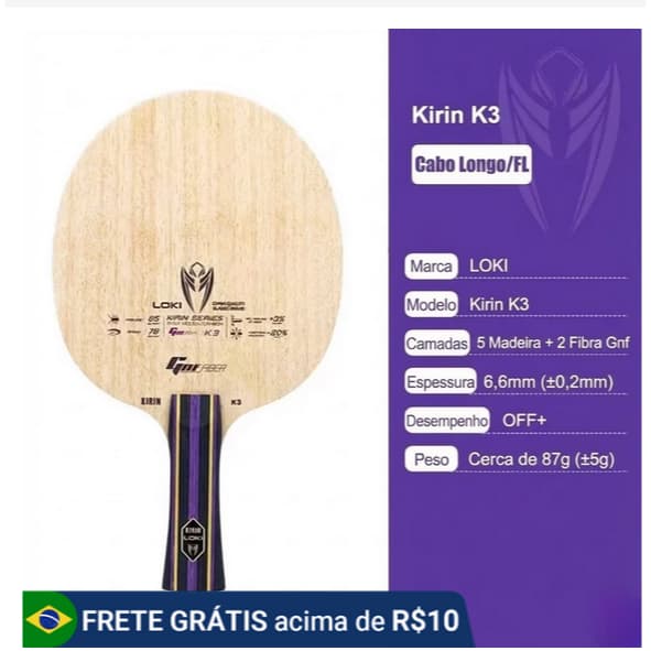 raquete LOKI Kirin K3 (Nova Versão 2025) Tênis de Mesa Cabo Clássico