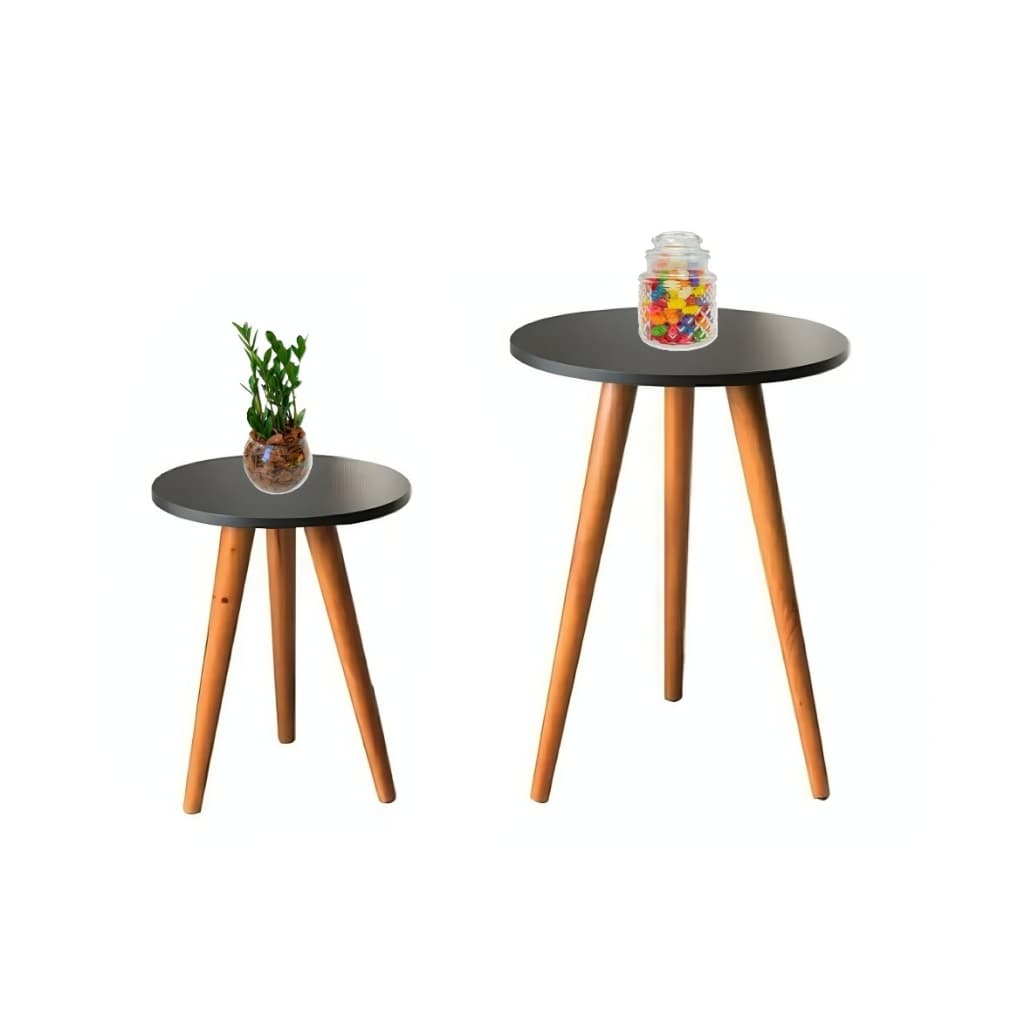 Conjunto 2 Mesinha Canto Lateral Redonda Decorativa Apoio Sala Sofá Quarto Madeira MDF Preta
