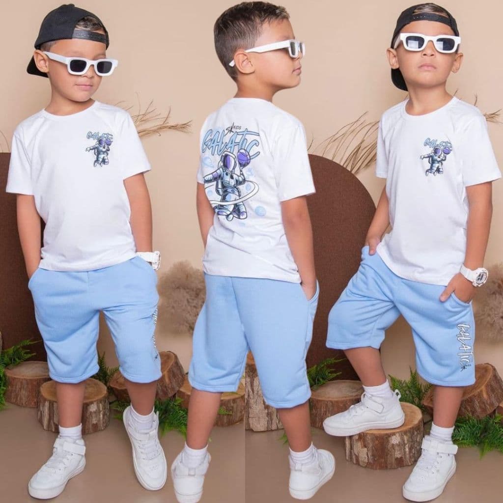 Conjunto Infantil Menino Lançamento Camisa Malha 30.1 e Bermuda Moletinho  Veste 2 ao 14 anos