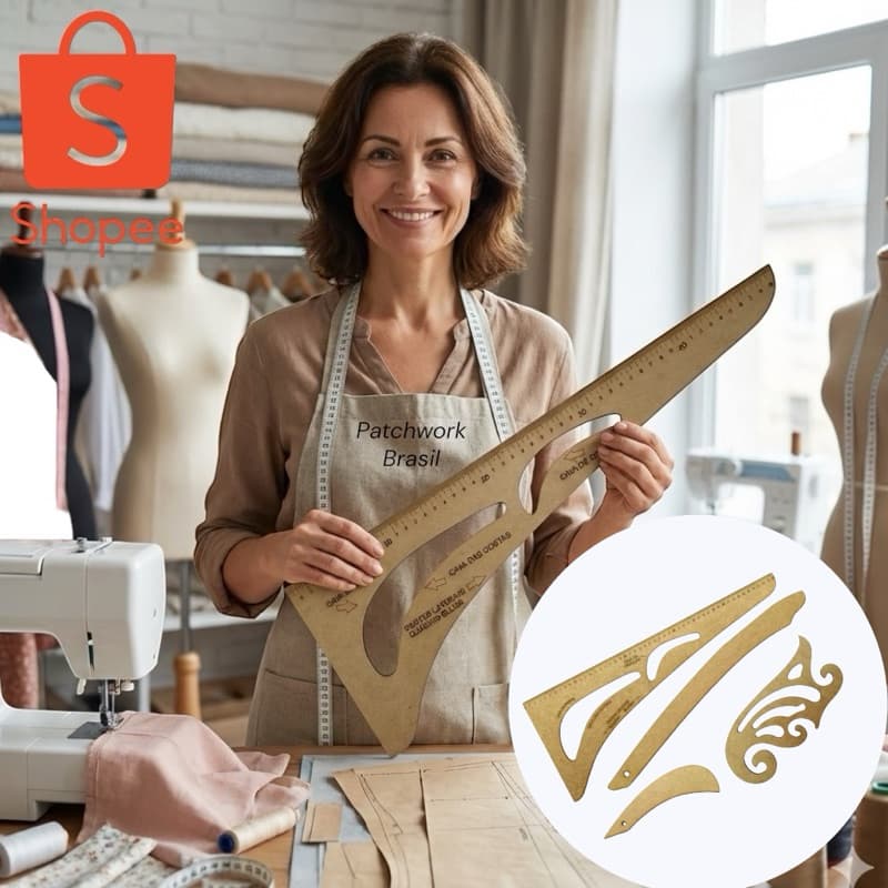 Kit Régua Conjunto Costura Modelista Profissional 4pçs Mdf Promoção