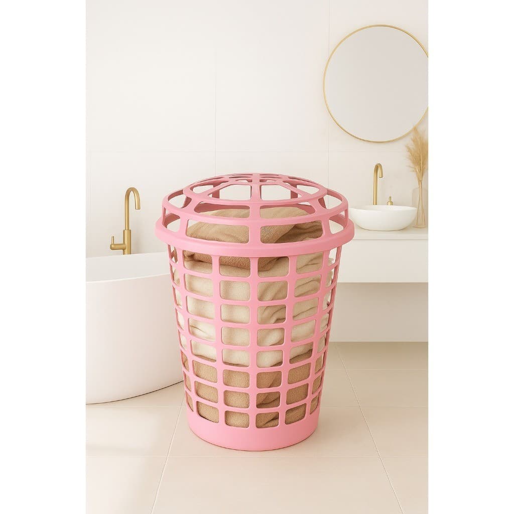 Cesto Organizador Telado de Roupa Sujas com Tampa Banheiro Lavanderia 60 Litros