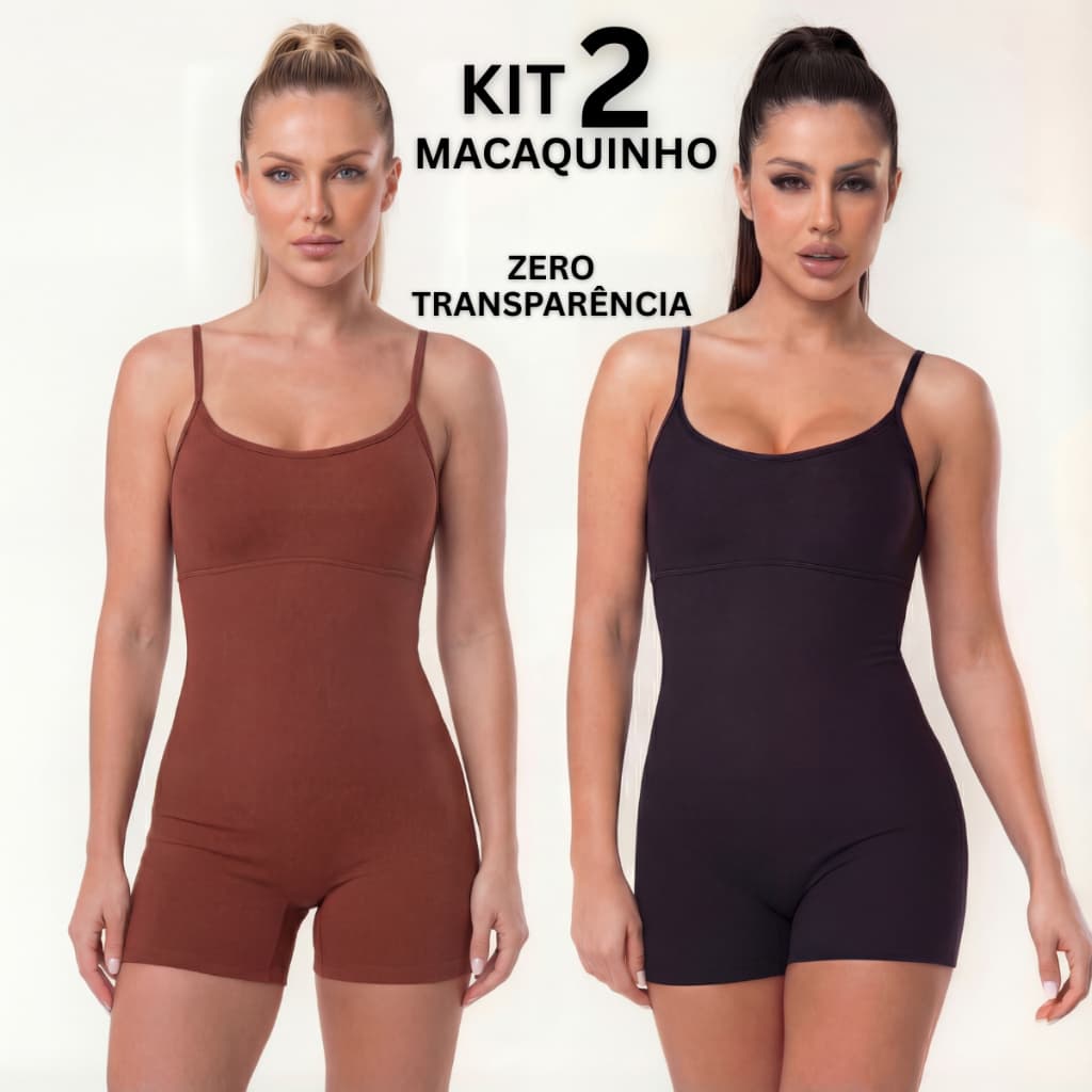 Kit 2 Macaquinho Fitness Alcinha Zero Transparência Feminino Academia Treino