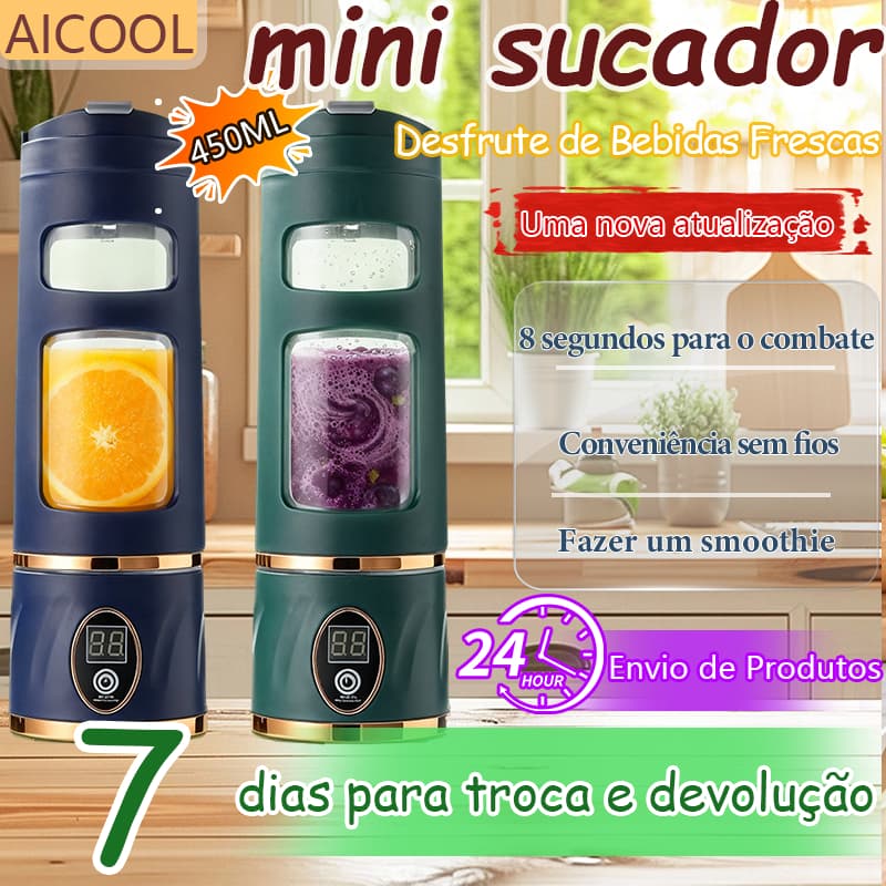 AICOOL Mini Liquidificador Portátil Lâminas de 8 pontas Carregamento por USB Preparo do granizado Entrega em 24H 450 ml