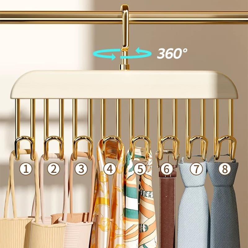 Kit Organizador de Acessórios e Roupas Íntimas - 3 Cabides de Madeira com 8 Ganchos Cada V11