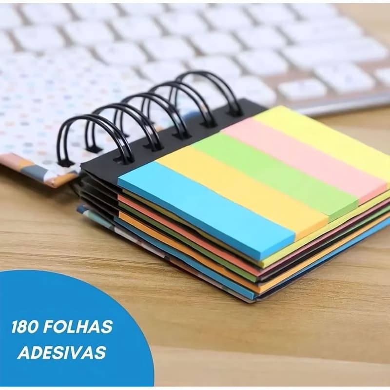 Bloco De Anotações Com 180 Folhas Autoadesiva Colorida Caderninho Com Marcador Lembretes