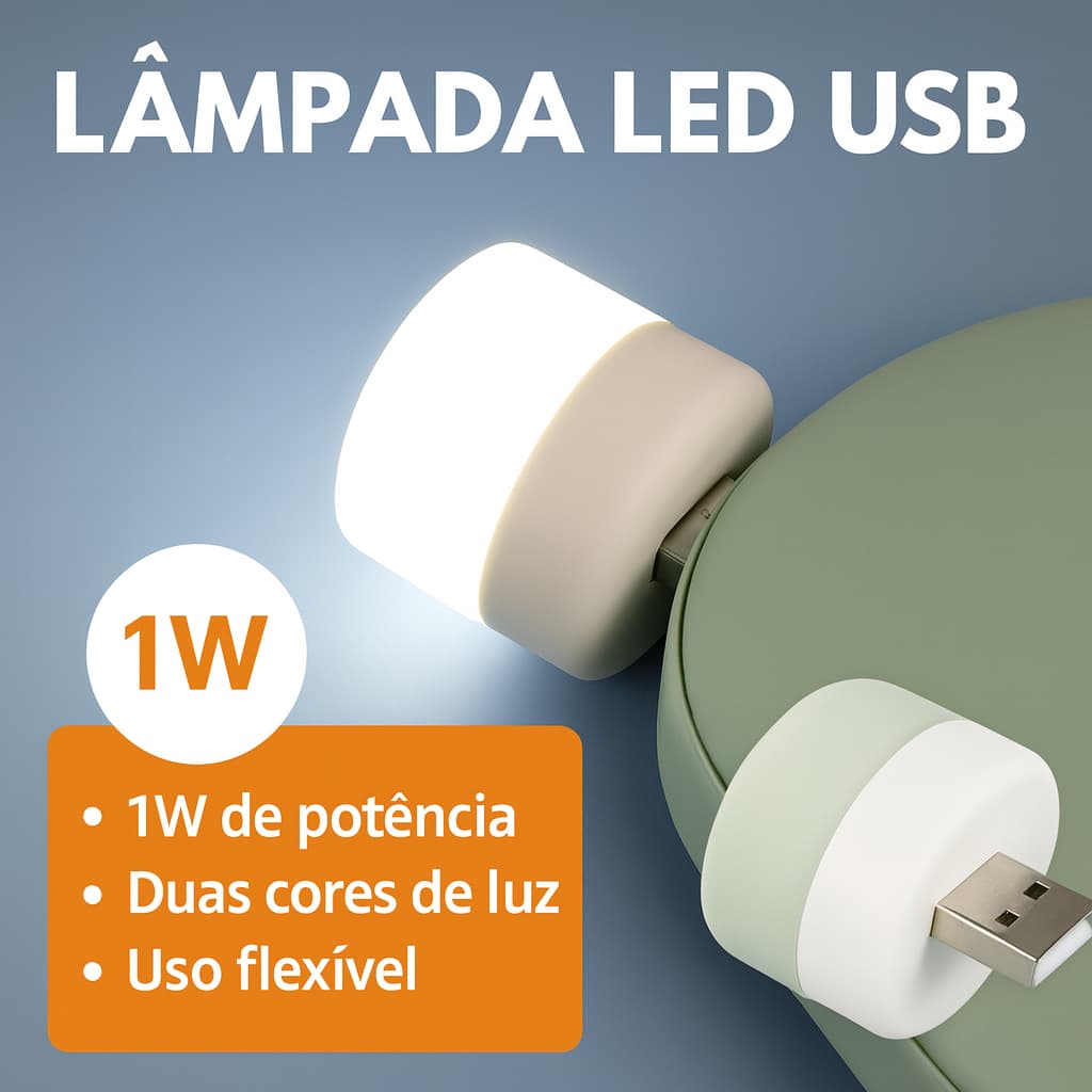 Mini Lâmpada LED USB 1W – Luz Branca ou Amarela – Portátil para Notebook, Power Bank e Tomada USB