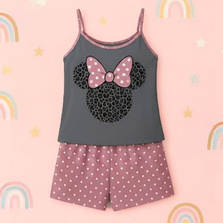 Baby Doll Infantil Malha Confort Minnie Pijama de Verao Roupa De Dormir Fresca Short Doll Menina