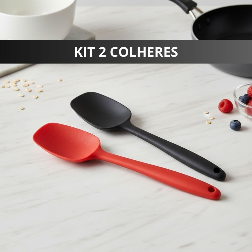 Kit 2 Colheres De Arroz Silicone Maciço Não Riscam Panelas Espátula