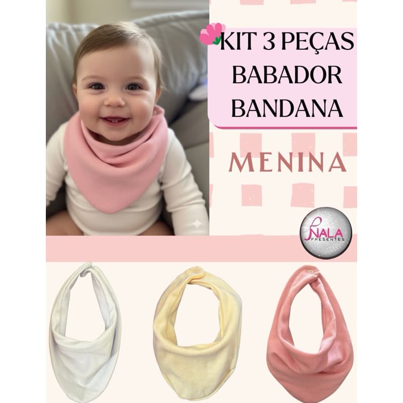 Kit 3 Babador Bandana Infantil Bebê Suedine 100% Algodão Baby Neném Menina Menino