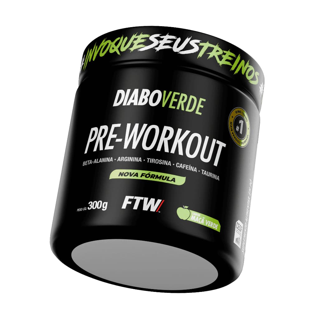 FTW Diabo Verde Pré-Treino #Pre-Workout 300g Energia Força e Foco com Cafeína, Beta-Alanina Sabores
