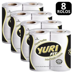 Kit com 08 Rolos de Papel Toalha Branco Yuri Fit para Cozinha Alta Absorção, Resistência