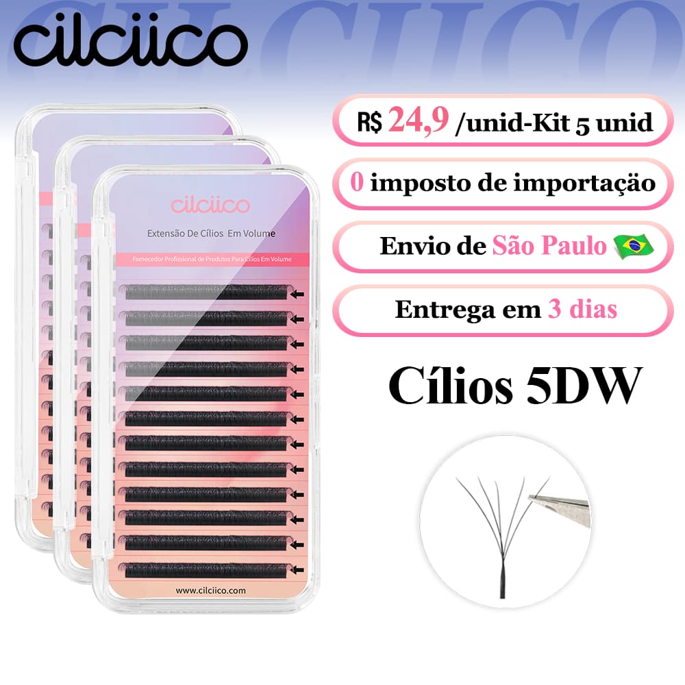 Cilciico Cílios 5D W 0.07D Volume Brasileiro Kit 4 CX Atacado Envio de SP Premade Fans Luxo Natural