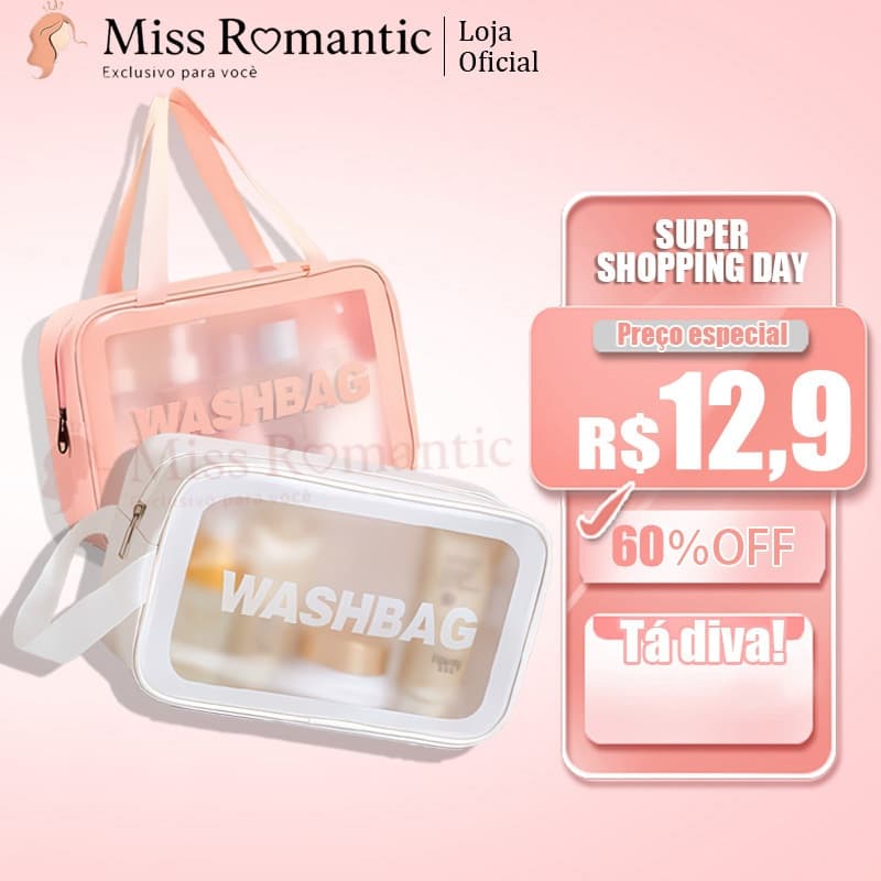 Kit Necessaire Transparente 3 Peças | Organizador de Viagem e Maquiagem